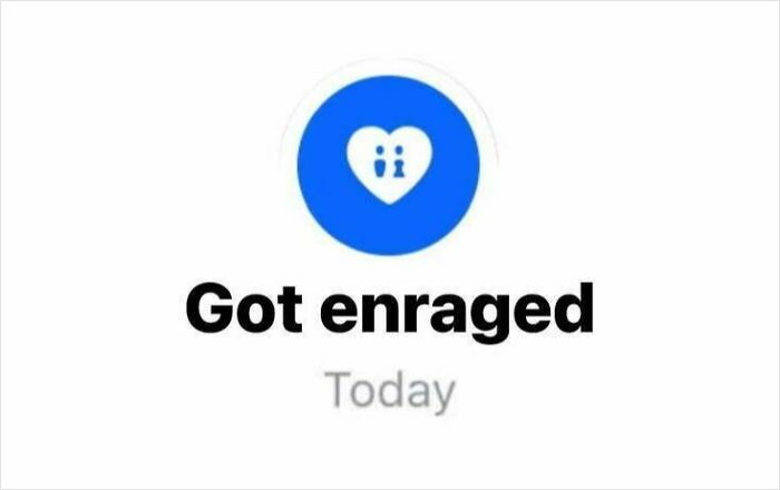 Social media notification icon with a heart and two people, captioned Got enraged, relatable meme concept.