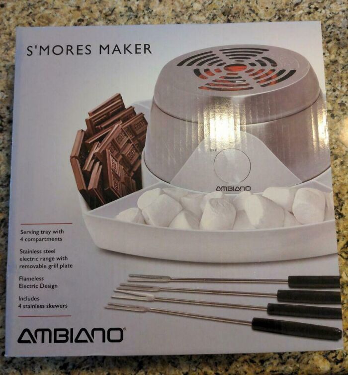 S'mores maker set with marshmallows, chocolate, skewers, and flameless electric design, showing clueless partner gift idea.