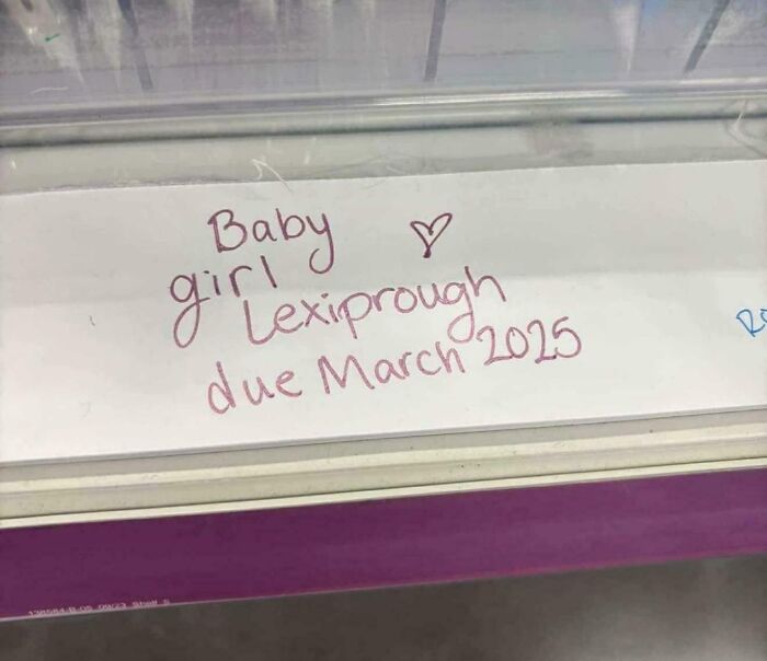 Handwritten baby name note for girl Lexiprough due March 2025, featuring unique baby names parents loved but others judged.