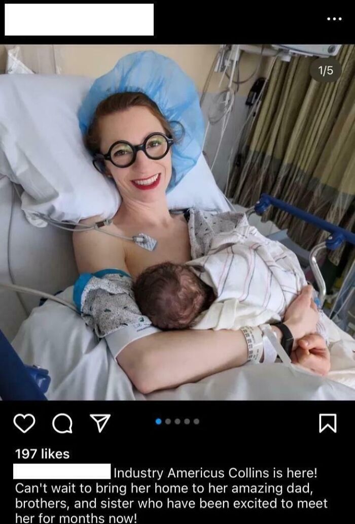 Mother smiling in hospital bed holding newborn baby, related to Wednesdaigh Adams baby names topic.