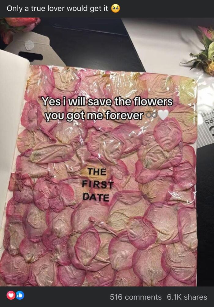 Craft project with dried pink and cream flower petals glued unevenly on a surface, showcasing a poorly made horrible craft.