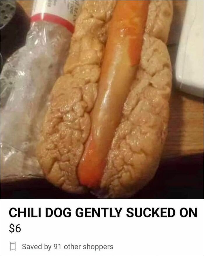 Cursed food picture showing a wrinkled hot dog bun and sausage with an unappetizing appearance.
