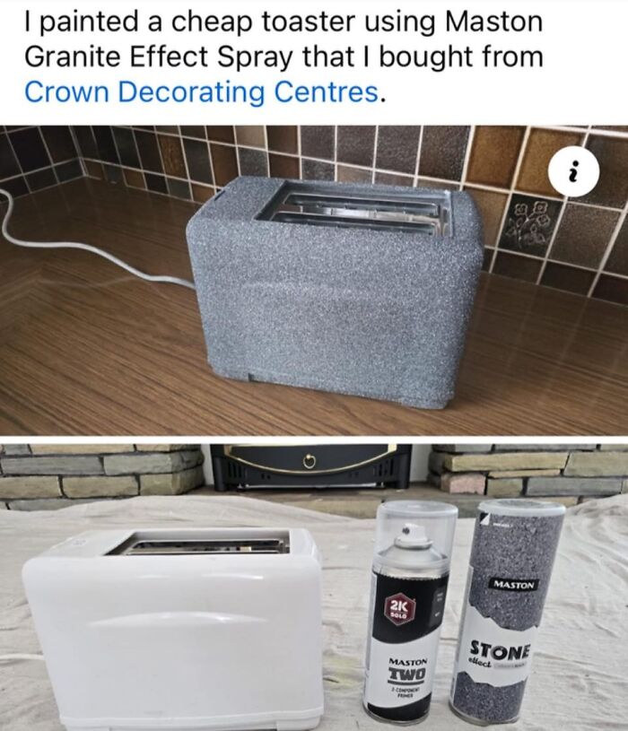 Toaster painted with granite effect spray showing a DIY craft project in netizens’ horrible crafts collection.