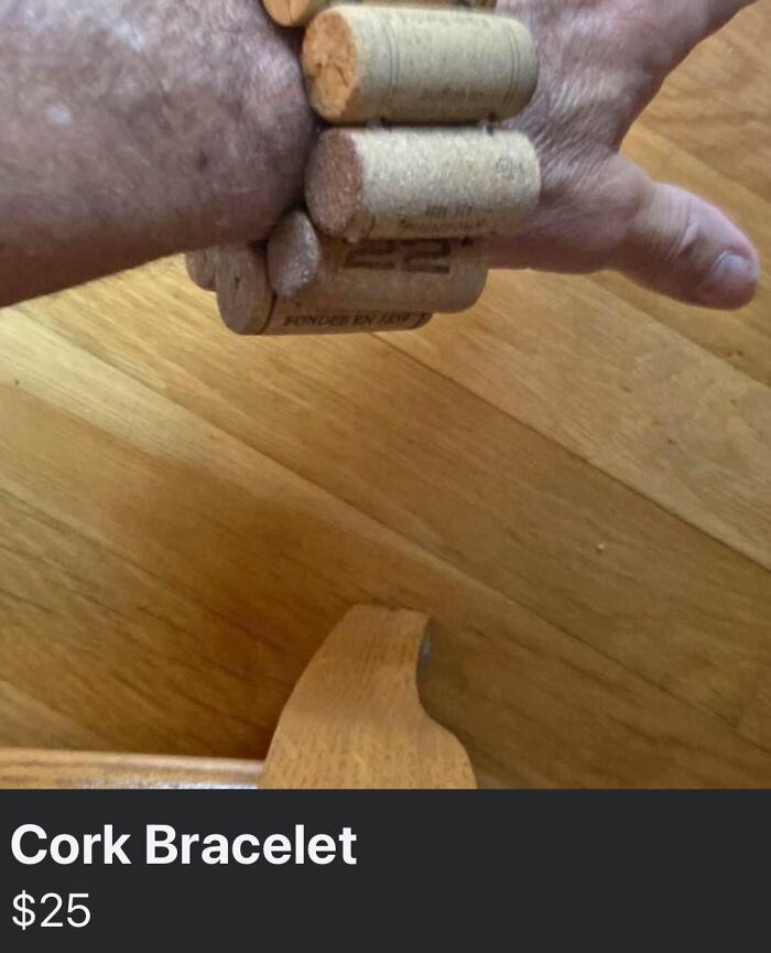 Handmade cork bracelet on a wrist, an example of people’s horrible crafts that netizens couldn’t help but shame.