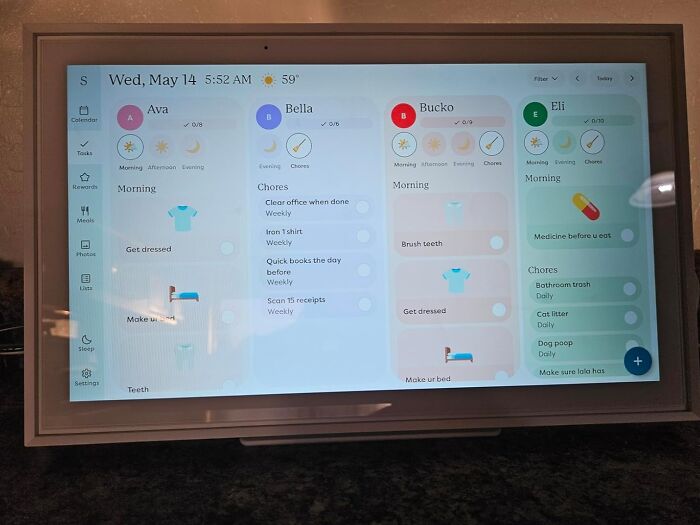 Digital family chore and schedule organizer displayed on a tablet showing routines ideal for back-to-school syllabus planning.