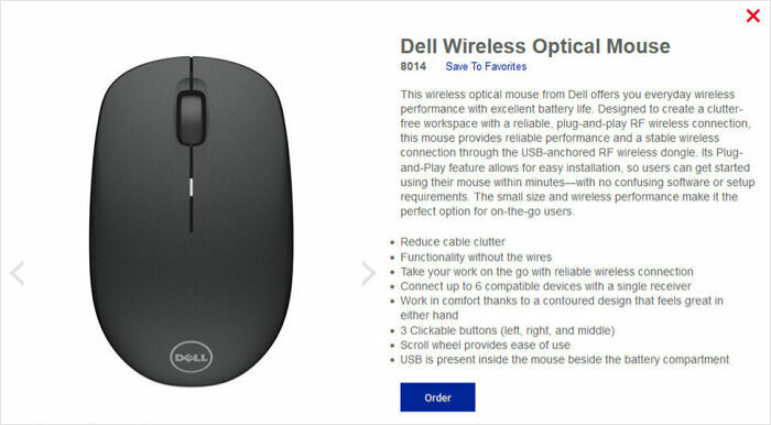 Black Dell wireless optical mouse with USB dongle, designed for clutter-free workspace and reliable wireless performance.
