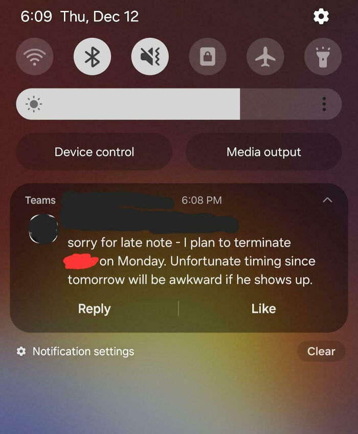 Text message revealing plans to terminate an employee, illustrating an epic work fail that might be awkward if discovered.