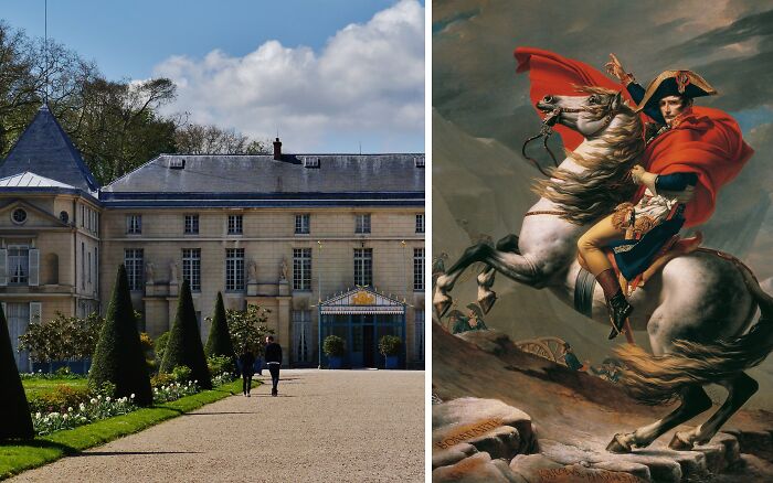 Château de Malmaison, a historic location of the most famous paintings, with an outdoor view and Napoleon on horseback artwork.