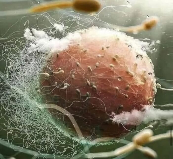 S***m cells surrounding an egg, illustrating a fascinating glimpse into the wonderful world of human reproduction and biology.