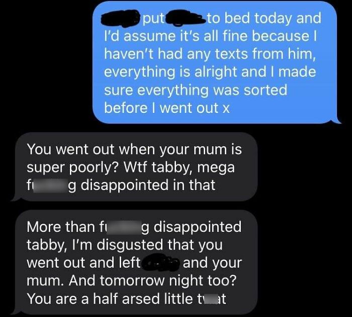 Text message exchange showing toxic behavior from a dad, highlighting why kids may not want to speak to him.