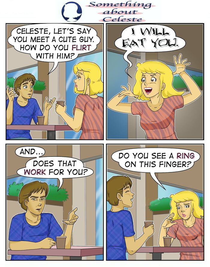 Comic by Eric Salinas featuring a humorous relatable conversation about flirting and relationships between two characters.