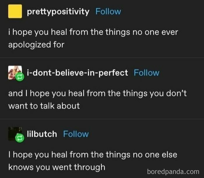 Tumblr posts expressing hope for healing from unspoken and unheard personal struggles, relatable and random reflections.