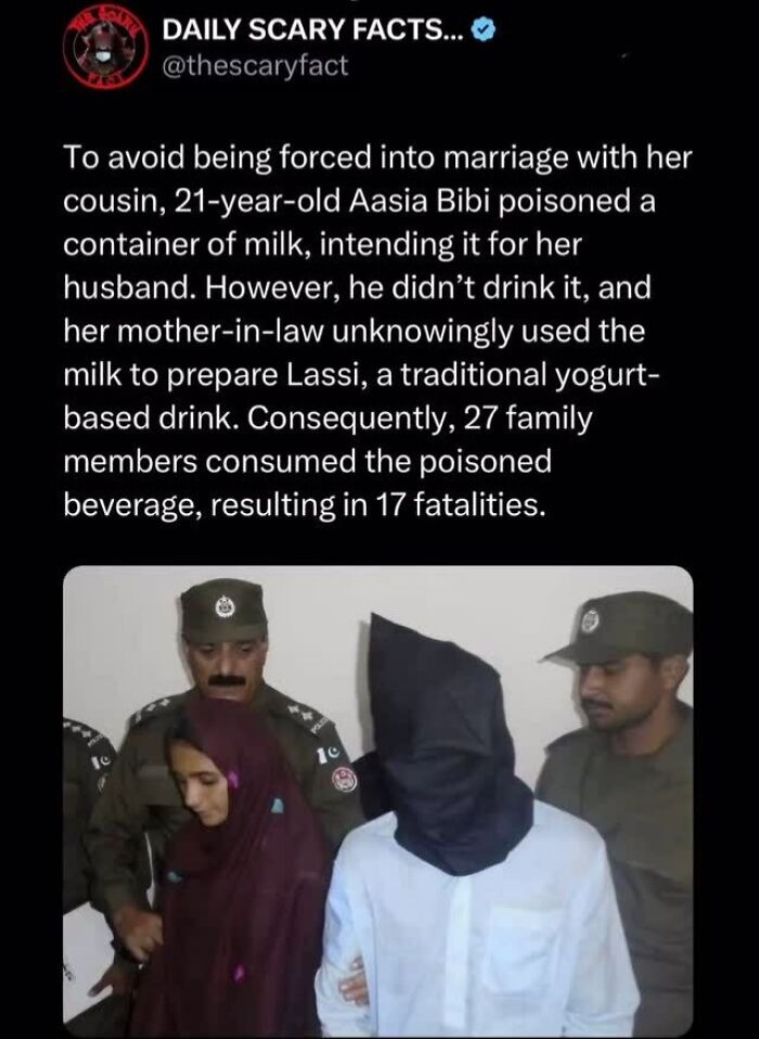 Police escort a woman and a hooded man involved in a deadly poisoning case, illustrating scary facts about fatal family tragedy.