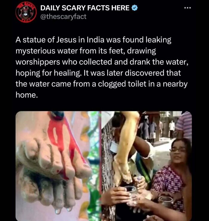 Statue leaking water in India drawing worshippers hoping for healing, later found to come from clogged toilet nearby, scary fact revealed.