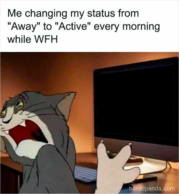 Cat yawning tiredly while reaching toward a computer screen, illustrating funny WFH work from home struggles.