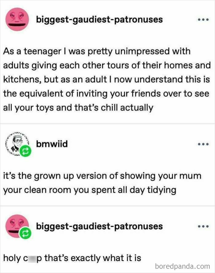 Text posts about adult life realizations and positivity, reflecting on simple joys that can improve your day.