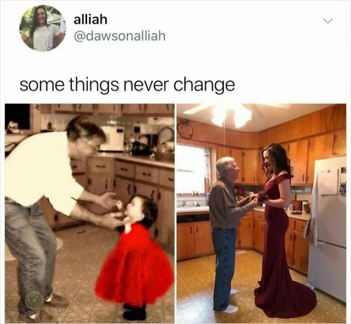 Older man and young woman sharing a loving moment in a kitchen, embodying wholesome people and animals joy.