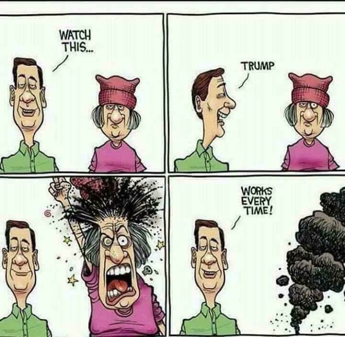 Cartoon showing a man and a woman, illustrating cringy jokes and posts about boomers and the internet clash.