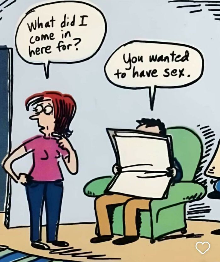 Cartoon showing cringy joke with woman asking why she came in and man replying about s*x, highlighting boomer internet humor.