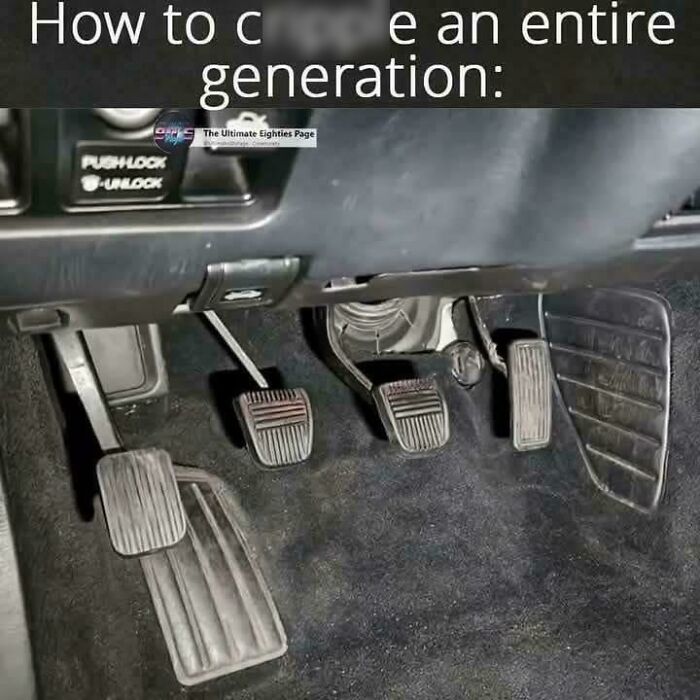 Car pedals showing a humorous example of cringy jokes about boomers and the internet generations clash.