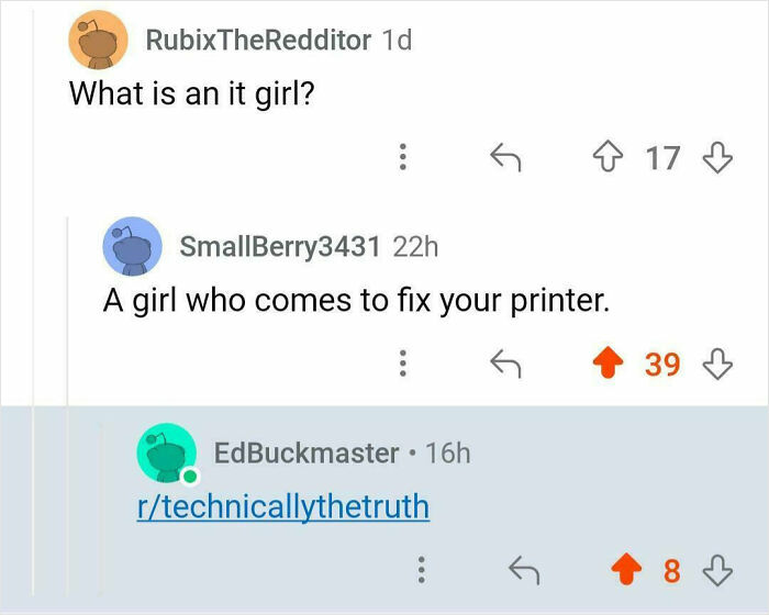 Reddit exchange defining an it girl humorously, featured in internet responses that hit hard and engage users.