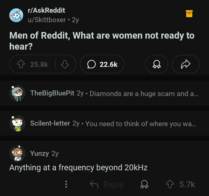 Reddit thread showing internet responses with a question about what women aren’t ready to hear, highlighting viral comments.