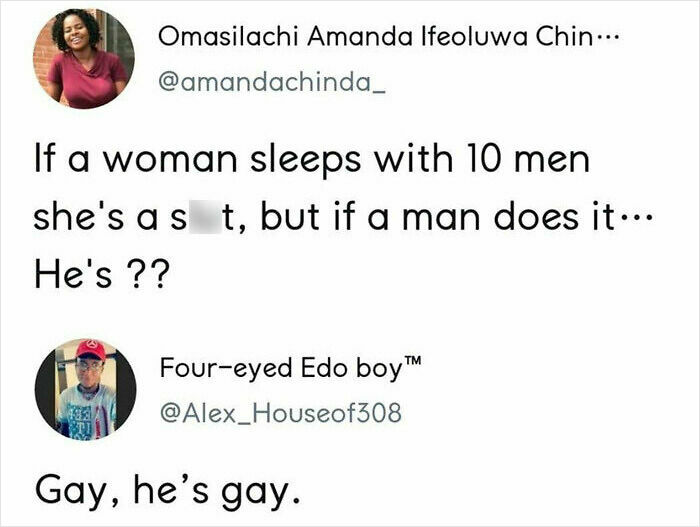 Screenshot of an internet response debate about double standards in dating labeled as a hard-hitting internet response.