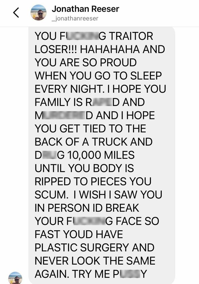 Screenshot of a hostile text message illustrating consequences of poor judgment leading to job loss and personal conflict.