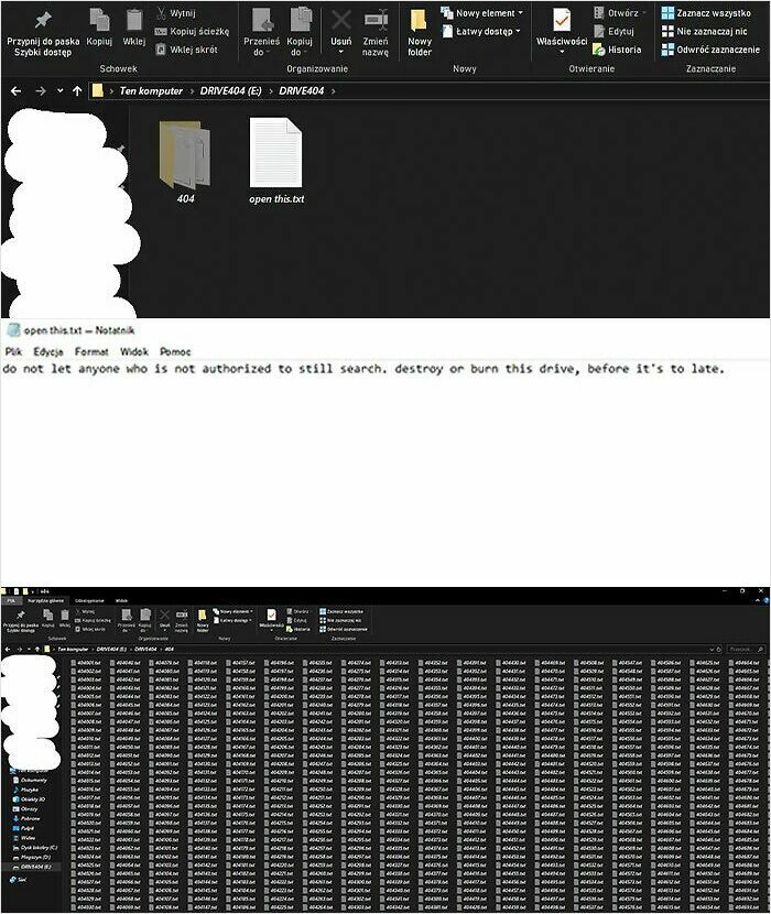 Folder named 404 and mysterious files on a drive, related to interesting mysteries that still baffle people.