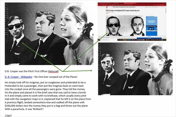 Black and white photo of three people linked to a webpage showing clues about one of the most interesting mysteries.