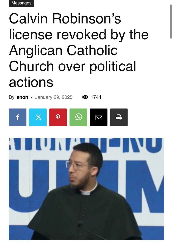 Man in clerical clothing speaking at a podium, illustrating job loss consequences from poor decisions and political actions.