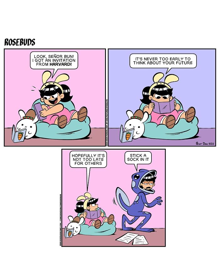 Comic strip by Deon Parson showing sisterhood humor with playful characters discussing future and dreams.