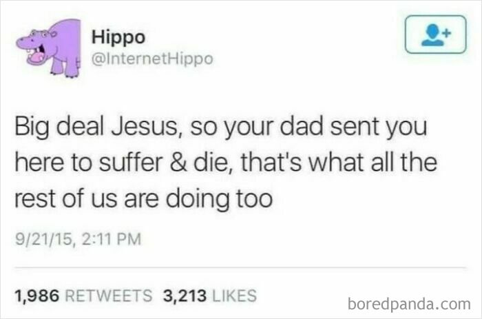 A casual nihilism meme with a humorous tweet about suffering and dying, reflecting relatable dark humor online.