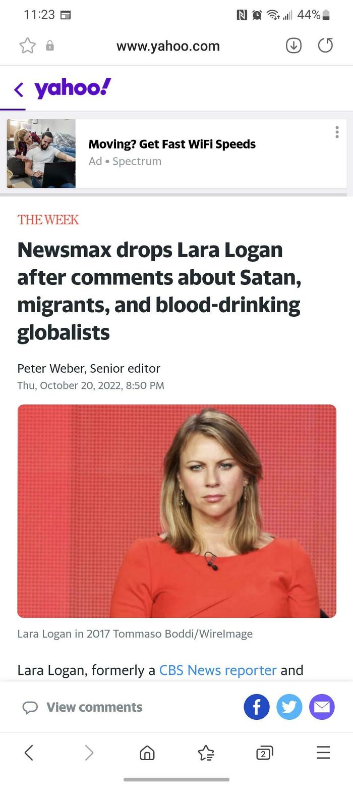 News article screenshot about job loss after controversial comments featuring a woman in a red top.