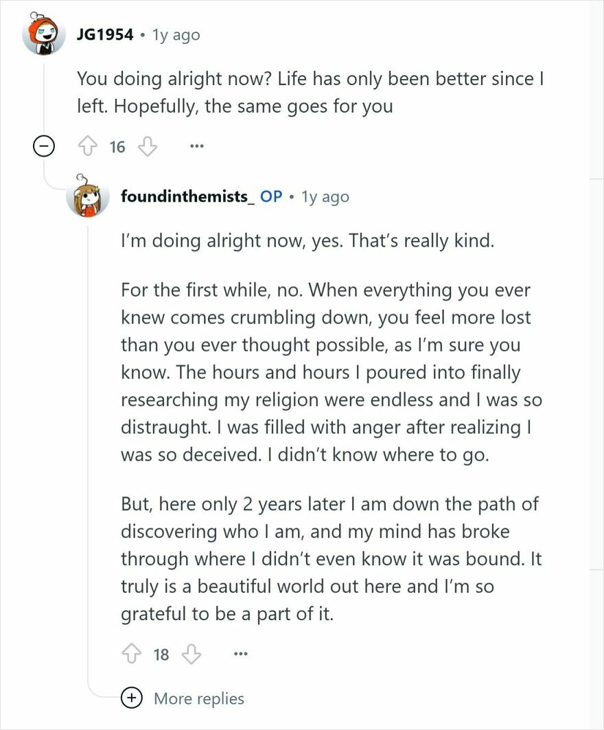 Reddit conversation with people raised Mormon discussing their experiences and recognizing Mormonism as a cult.