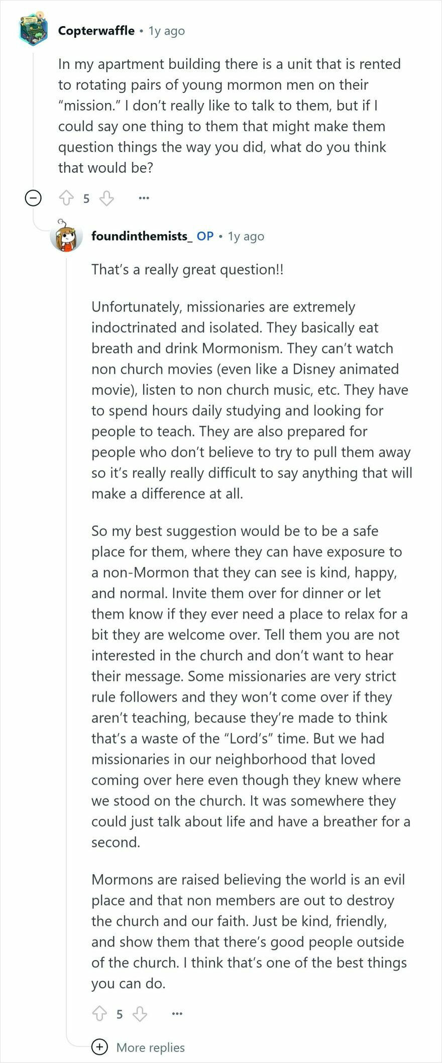 Reddit discussion on how people raised Mormon view indoctrination and recognize Mormonism as a cult.