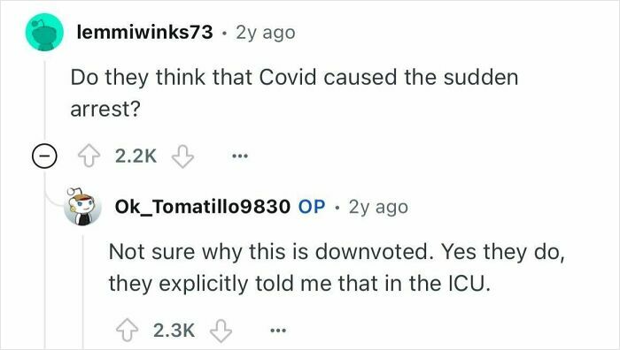 Reddit user discusses Covid's role in sudden arrest with woman who died for 24 minutes sharing her ICU experience.