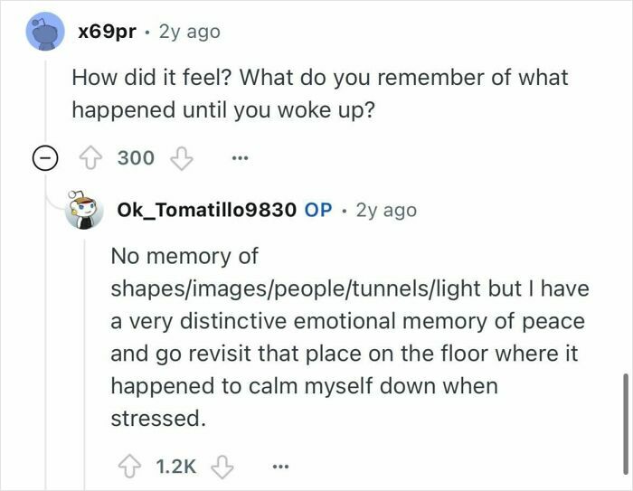 Reddit user answering questions about her experience as a woman who died for 24 minutes and memories after waking up.