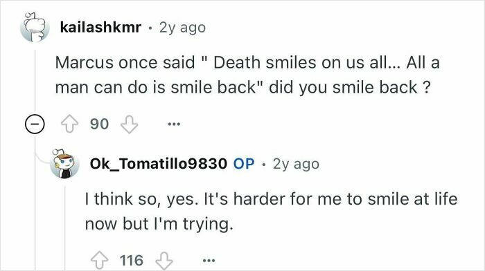 Reddit conversation showing a woman who died for 24 minutes responding to questions about her experience.