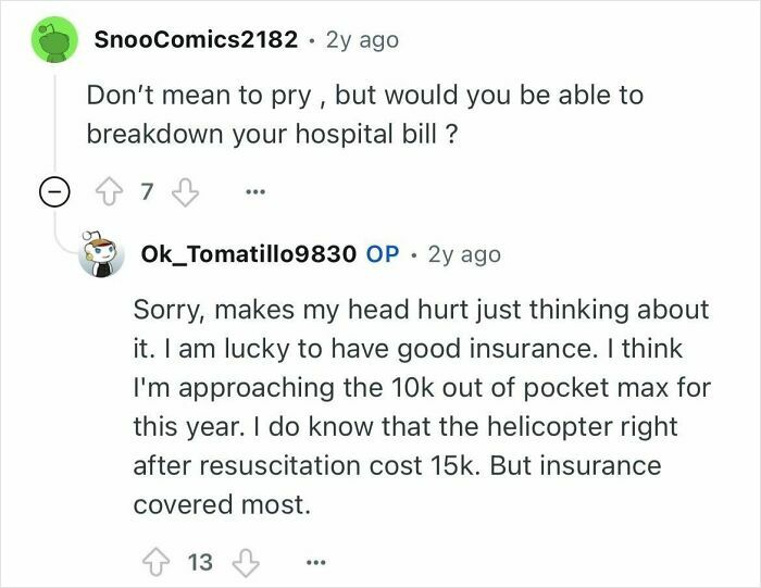 Reddit user shares hospital bill details after resuscitation in discussion about woman who died for 24 minutes.
