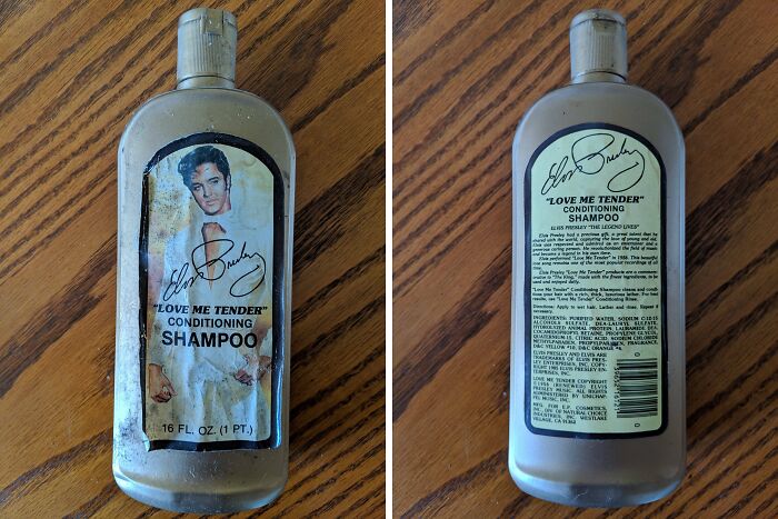 Old vintage Elvis Presley Love Me Tender conditioning shampoo bottle found in an old home under floor boards