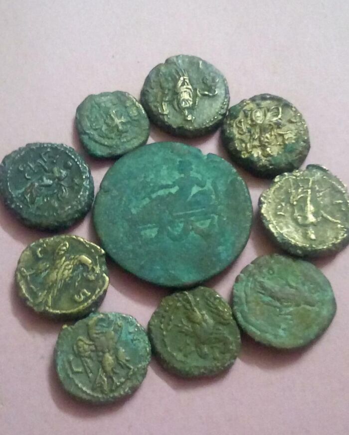 Ancient coins with worn engravings found hidden under the floorboards, showcasing exciting and bamboozling home discoveries.