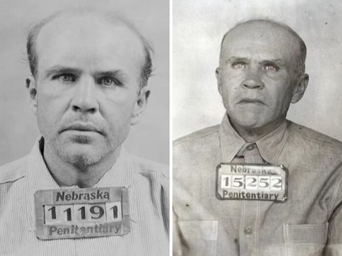 Two historical mugshots of men from Nebraska Penitentiary illustrating intriguing stories behind historical mugshots.