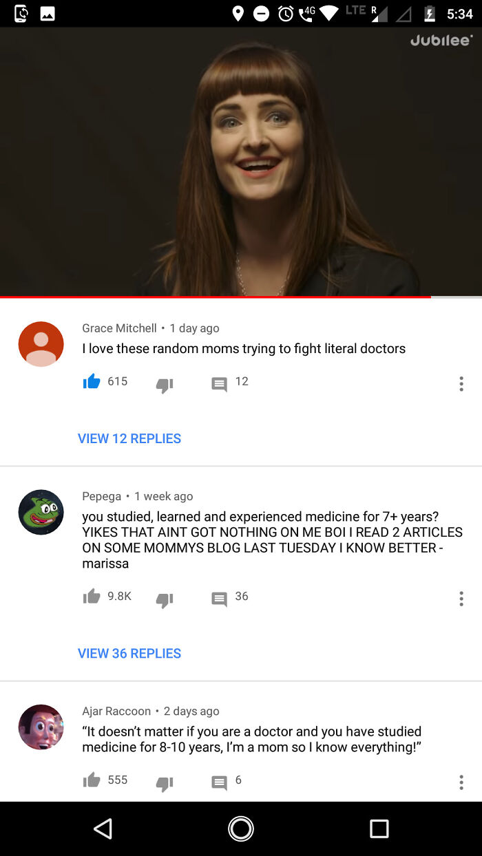 Screenshot of online comments showing weird internet moments with moms challenging doctors, capturing internet weirdness.
