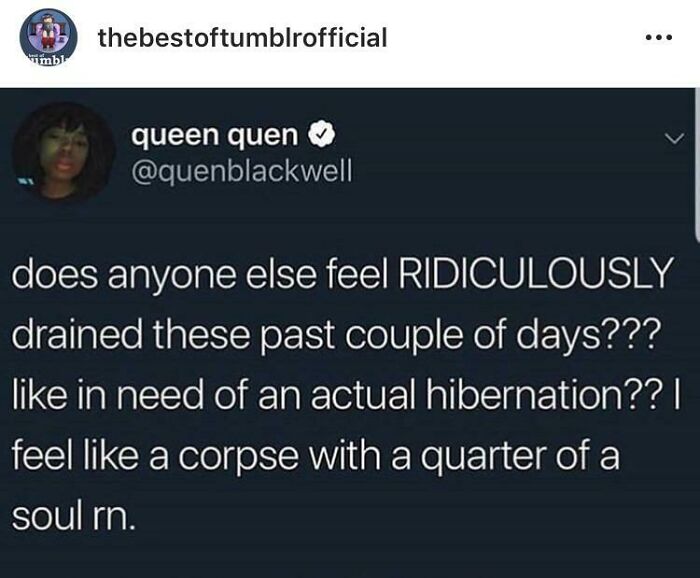 Screenshot of a social media post showing someone feeling ridiculously drained, fitting weird internet moments.