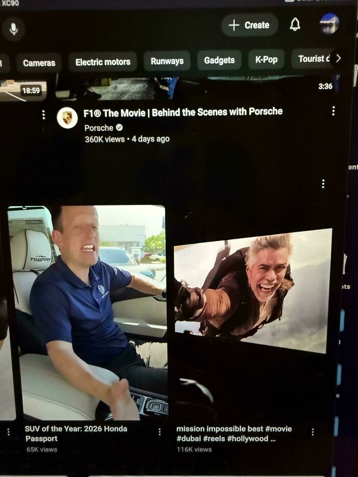 Screenshot of internet content showing video thumbnails and unusual internet moments captured instead of asking questions