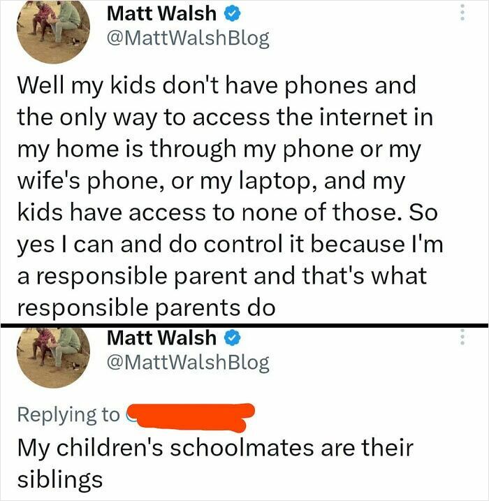 Screenshot of a Twitter conversation showing a dad displaying toxic behavior in controlling his kids' internet access.
