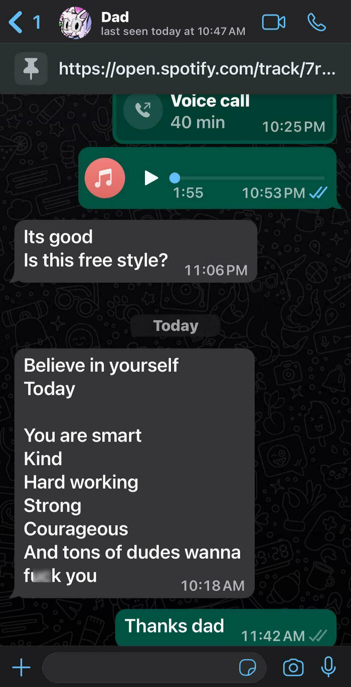 Text message exchange showing a dad displaying toxic behavior in a conversation with his child.