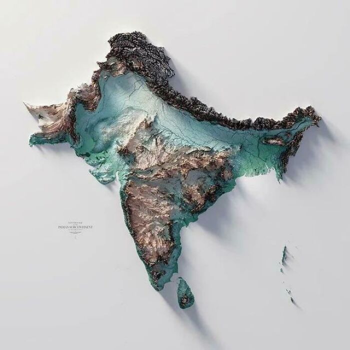 3D topographic map of the Indian subcontinent showing terrain elevation and geographical features world geography photo