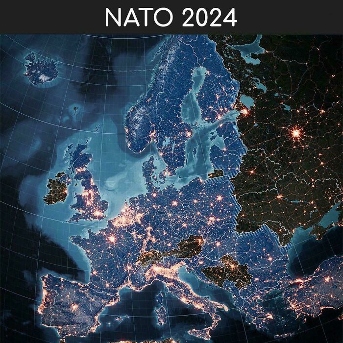 Nighttime satellite image of Europe highlighting cities and borders, showcasing fascinating world geography features.